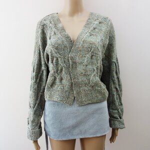 Jessica Simpson Green Marled Chunky Knit Cropped Cardigans (M) NWT!